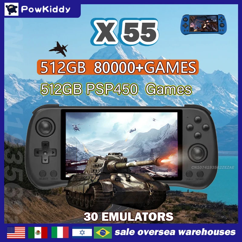 Retro Gaming Hub - 80000 игр 512G POWKIDDY X55 5,5-дюймовый